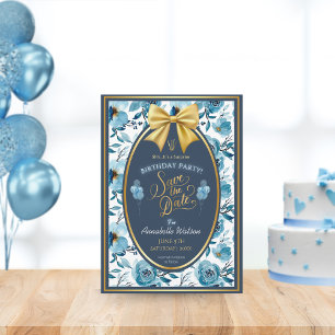 Elegant Dusty Blue Floral Surprise Birthday Party  Save The Date