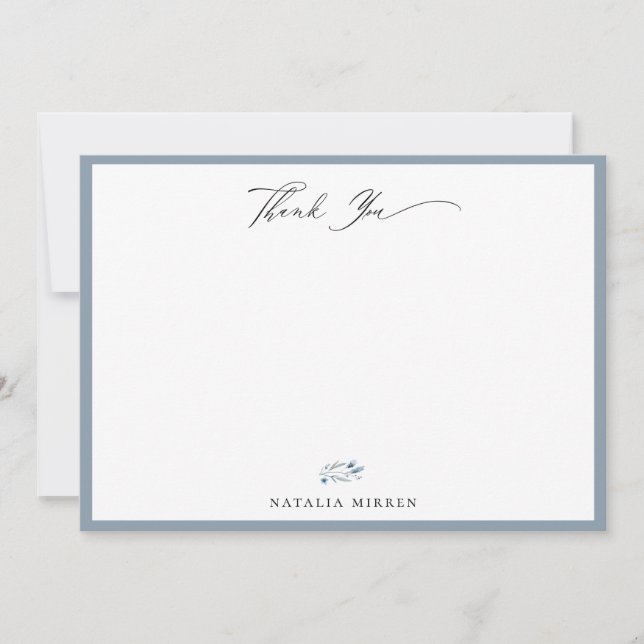 Elegant Dusty Blue Floral Thank You Note Card (Front)