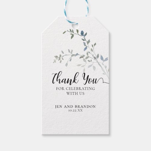 Elegant Dusty Blue Floral Thank You Wedding Gift Tags