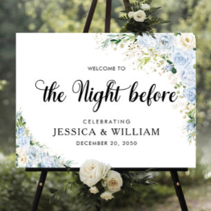 Elegant Dusty Blue Floral The Night Before  Foam Board