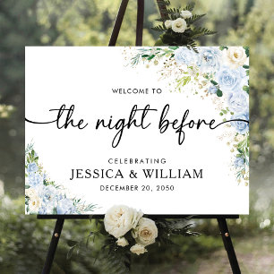Elegant Dusty Blue Floral The Night Before  Foam Board