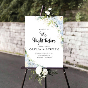 Elegant Dusty Blue Floral The Night Before  Foam Board