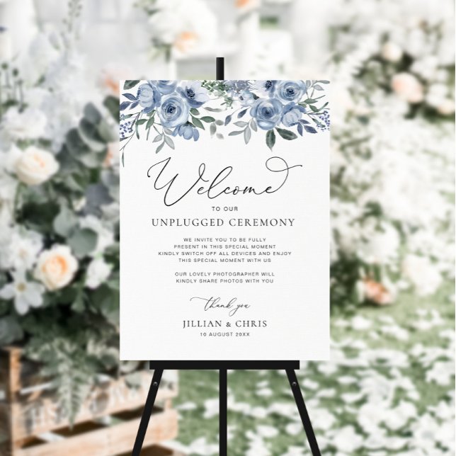 elegant dusty blue floral unplugged ceremony sign (Creator Uploaded)
