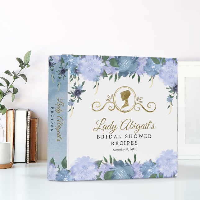 Elegant Dusty Blue Floral Victorian Bridal Shower 3 Ring Binder (Creator Uploaded)