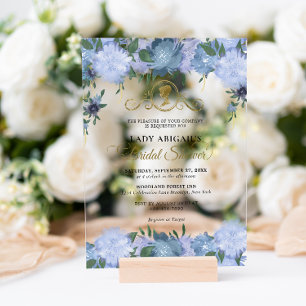 Elegant Dusty Blue Floral Victorian Bridal Shower Acrylic Invitations