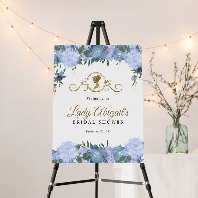 Elegant Dusty Blue Floral Victorian Bridal Shower  Foam Board (In Situ (Stand))