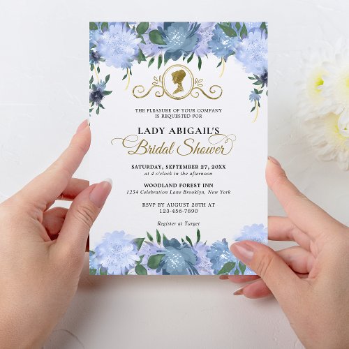 Elegant Dusty Blue Floral Victorian Bridal Shower Invitation