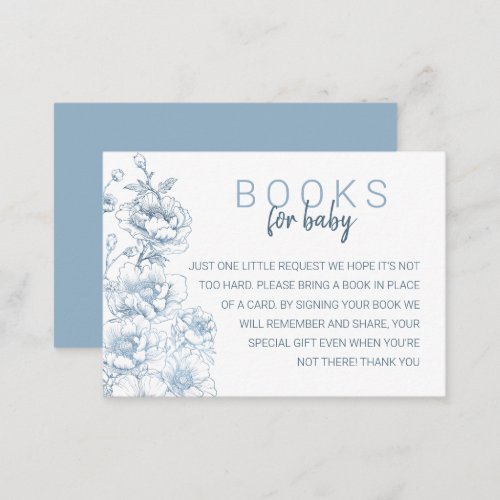 Elegant Dusty Blue Floral Vintage Books For Baby Enclosure Card