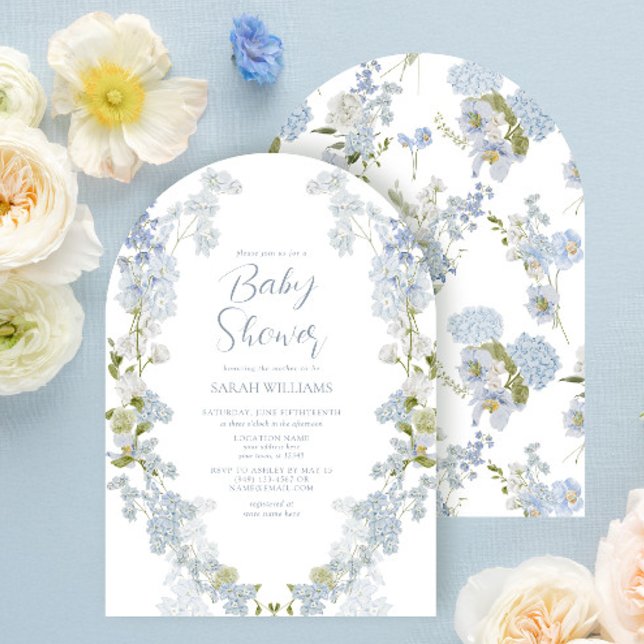 Elegant Dusty Blue Floral Watercolor Baby Shower Invitation (Creator Uploaded)