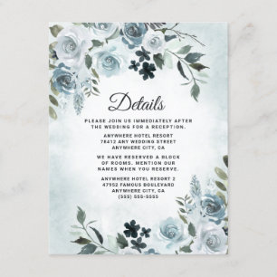 Elegant Dusty Blue Floral Watercolor Navy Wedding Enclosure Card