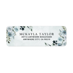 Elegant Dusty Blue Floral Watercolor Navy Wedding Label
