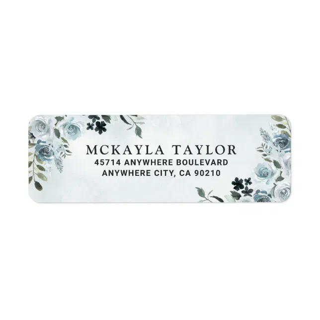 Elegant Dusty Blue Floral Watercolor Navy Wedding Label | Zazzle