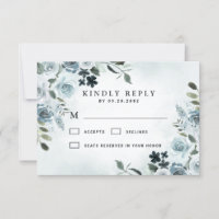 Elegant Dusty Blue Floral Watercolor Navy Wedding