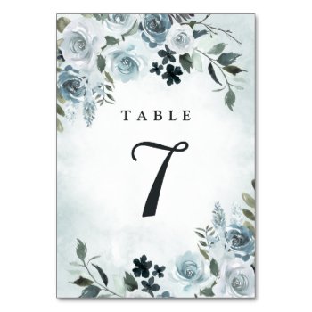 Elegant Dusty Blue Floral Watercolor Navy Wedding Table Number by RusticWeddings at Zazzle