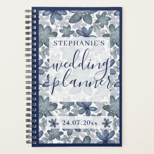 Elegant dusty blue floral watercolor wedding planner