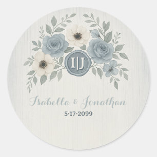 Elegant Dusty Blue Floral Wax Seal Wedding