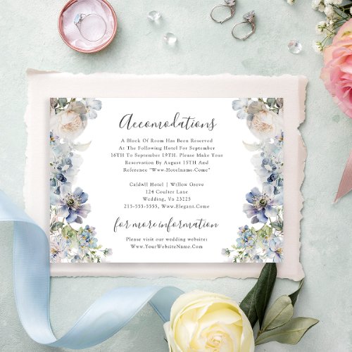Elegant Dusty Blue Floral Wedding Accommodation Enclosure Card