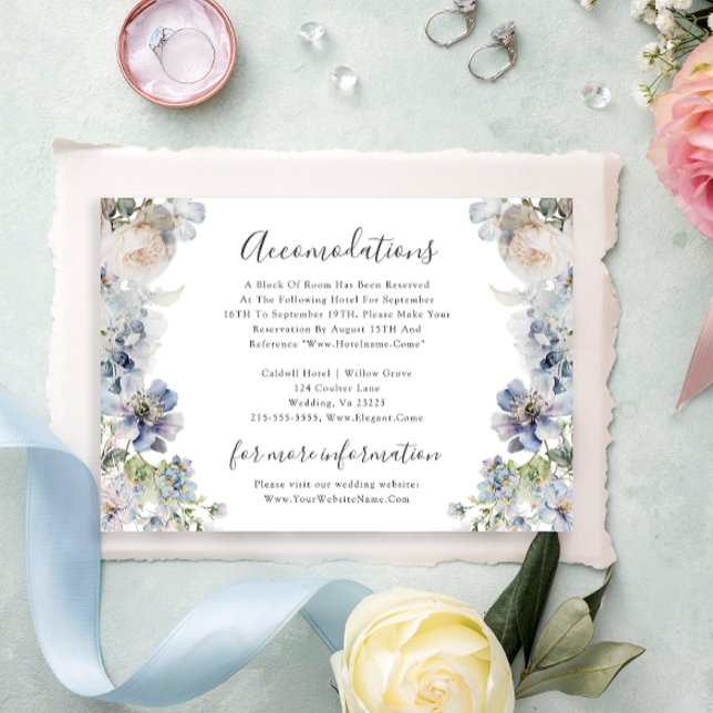 Elegant Dusty Blue Floral Wedding Accommodation Enclosure Card (Creator Uploaded)