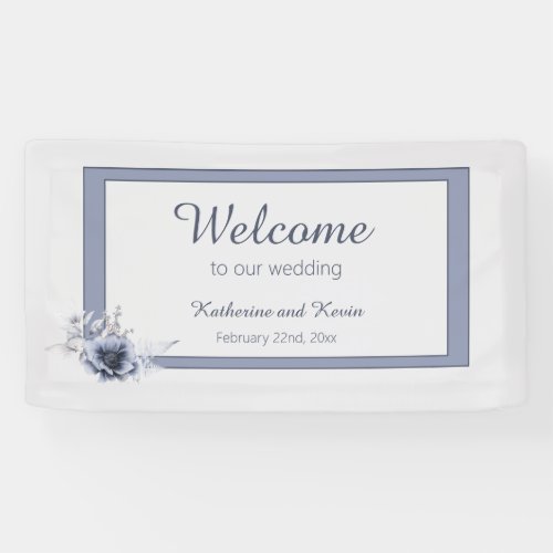 Elegant Dusty Blue Floral Wedding Banner