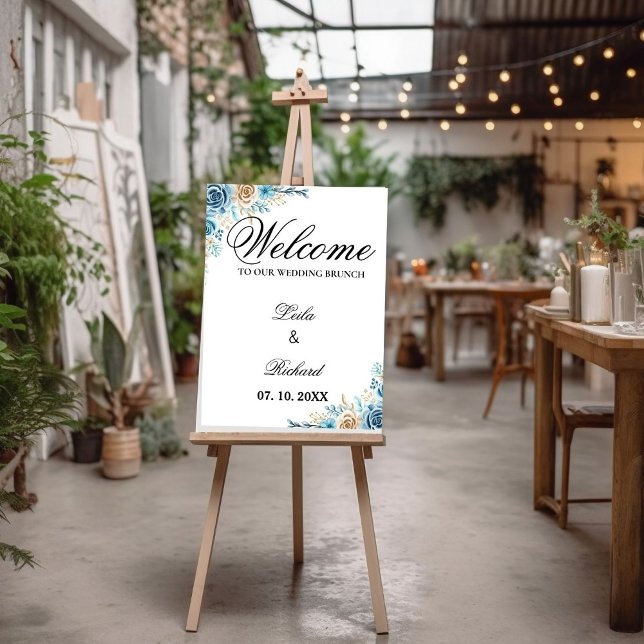 Elegant Dusty Blue Floral Wedding Brunch Welcome  Foam Board (Creator Uploaded)