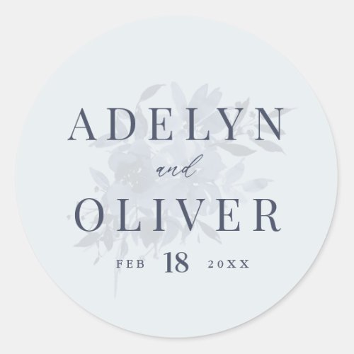 Elegant Dusty Blue Floral Wedding  Classic Round Sticker