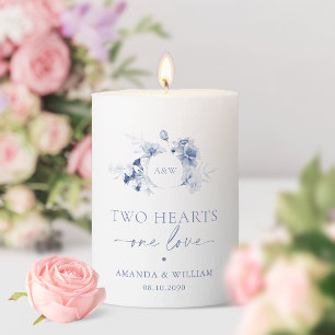 Elegant Dusty Blue Floral Wedding Design Pillar Candle