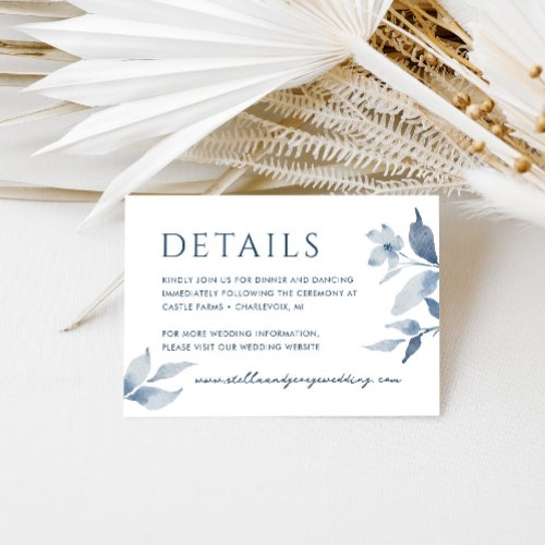 Elegant Dusty Blue Floral Wedding Details Card