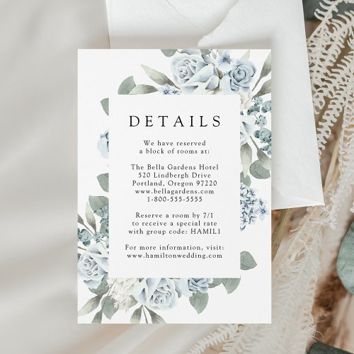 Elegant Dusty Blue Floral Wedding Details Enclosure Card