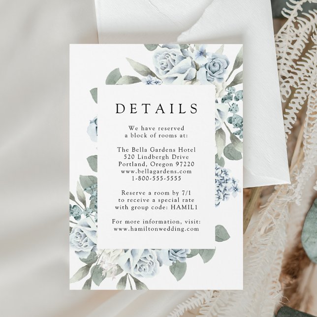 Elegant Dusty Blue Floral Wedding Details Enclosure Card (Creator Uploaded)