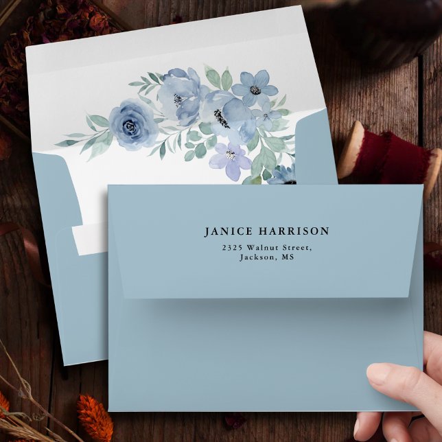 Elegant Dusty Blue Floral Wedding Envelope (Creator Uploaded)