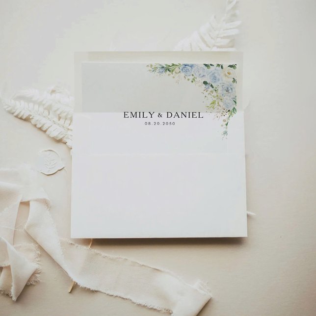  Elegant Dusty Blue Floral Wedding Envelope Liner (Creator Uploaded)