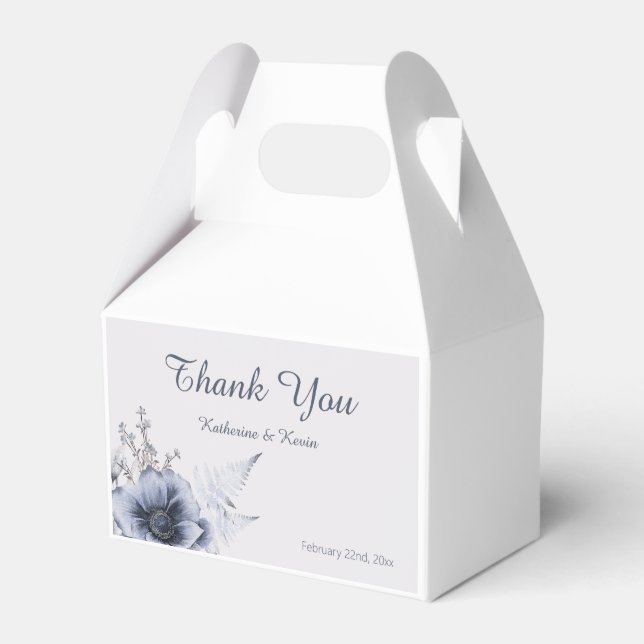 Elegant Dusty Blue Floral Wedding Favor Boxes (Front Side)