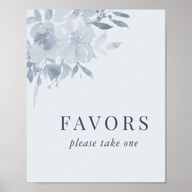 Elegant Dusty Blue Floral Wedding Favors Sign (Front)