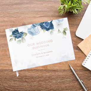 Elegant Dusty Blue Floral Wedding Foil Guest Book