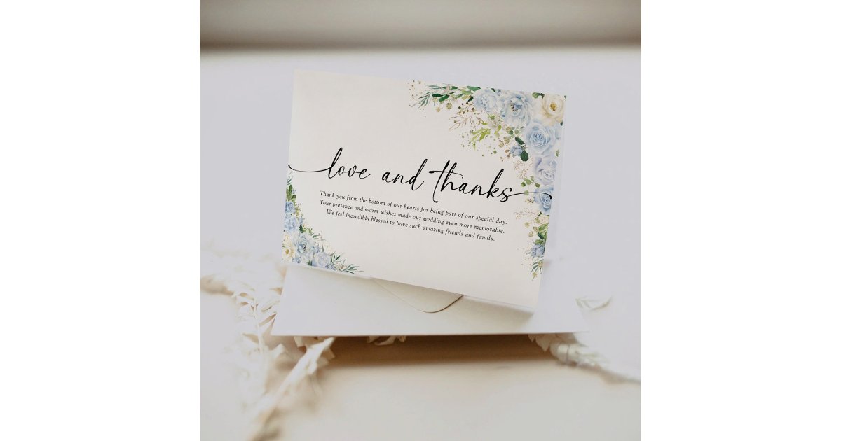 Elegant Dusty Blue Floral Wedding Folded Thank You Card | Zazzle