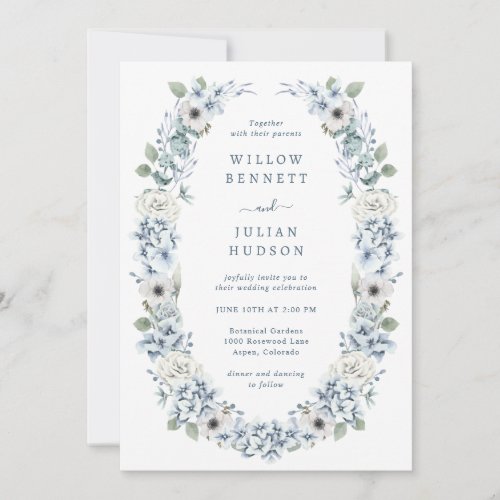 Elegant Dusty Blue Floral Wedding Invitation