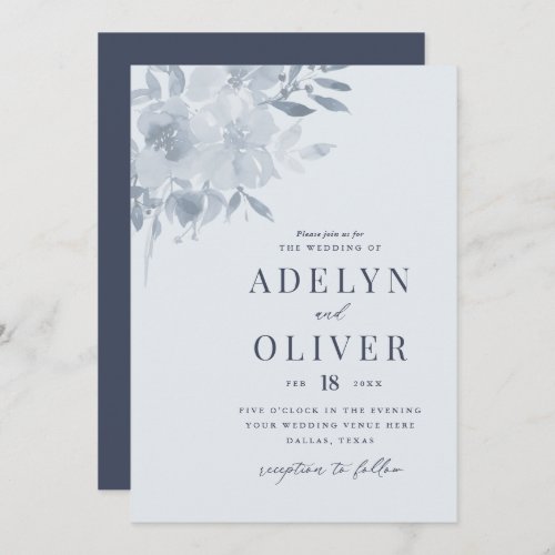 Elegant Dusty Blue Floral Wedding Invitation