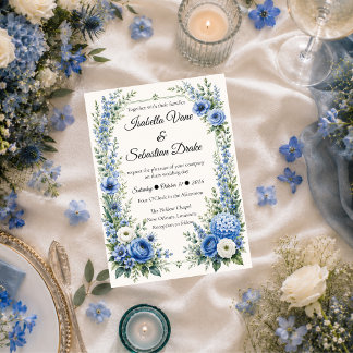 Elegant Dusty Blue Floral Wedding Invitation
