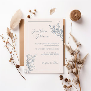 Elegant Dusty Blue Floral Wedding Invitation
