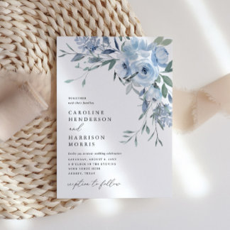 Elegant Dusty Blue Floral Wedding Invitation