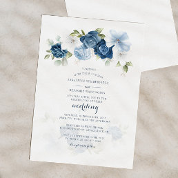 Elegant Dusty Blue Floral Wedding Invitation