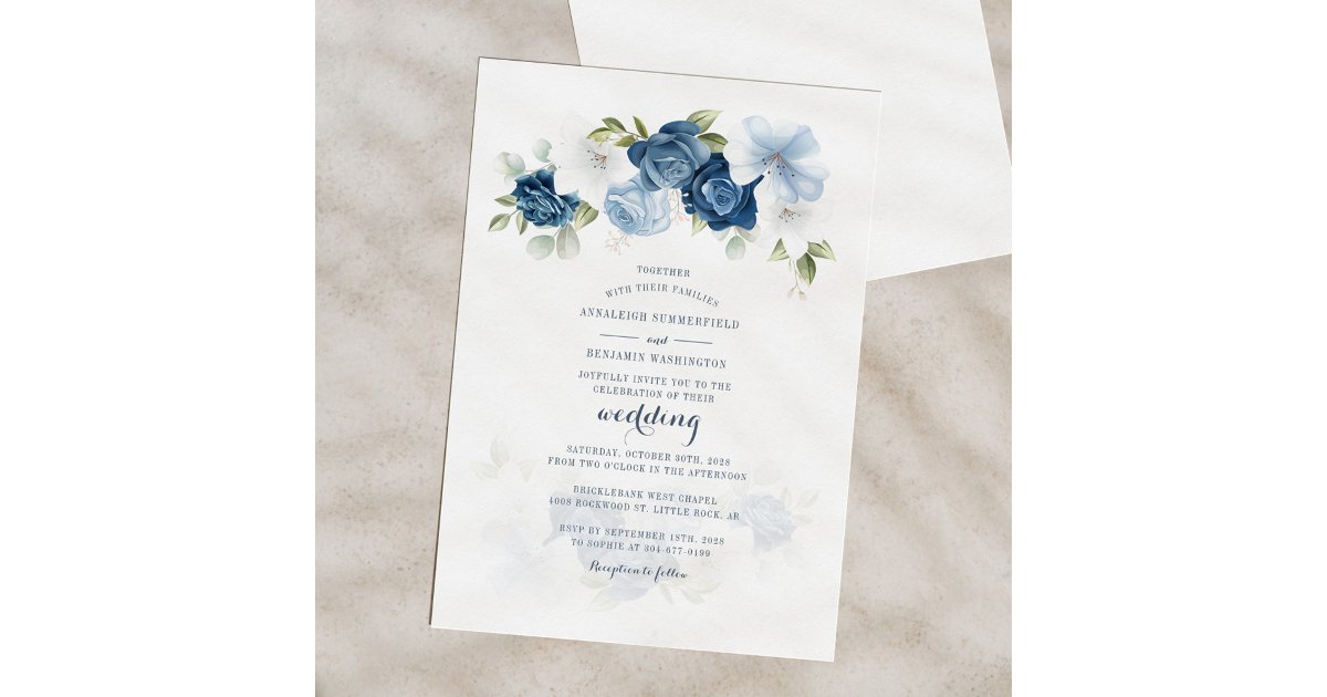 Elegant Dusty Blue Floral Wedding Invitation | Zazzle