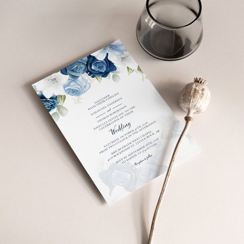 Elegant Dusty Blue Floral Wedding Invitation