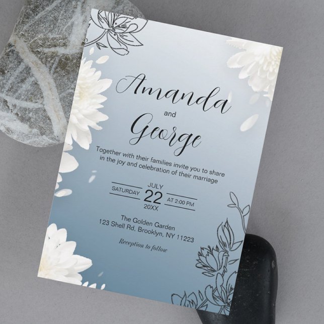 Elegant Dusty Blue Floral Wedding Invitation (Elevate your special day with this captivating floral dusty-blue wedding invitation.)