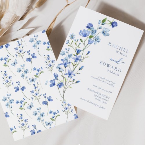 Elegant Dusty Blue Floral Wedding Invitation