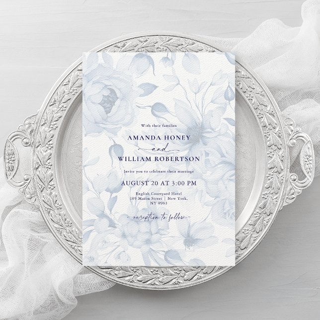 Elegant Dusty Blue Floral Wedding Invitation (Creator Uploaded)