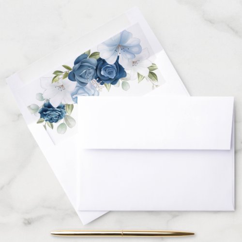Elegant Dusty Blue Floral Wedding Invitation Envelope Liner