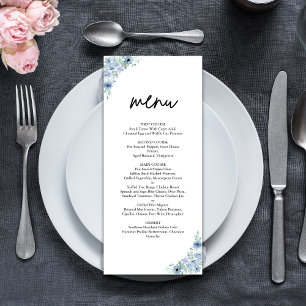 Elegant Dusty Blue Floral Wedding Menu