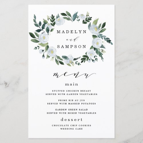 Elegant Dusty Blue Floral Wedding Menu Cards