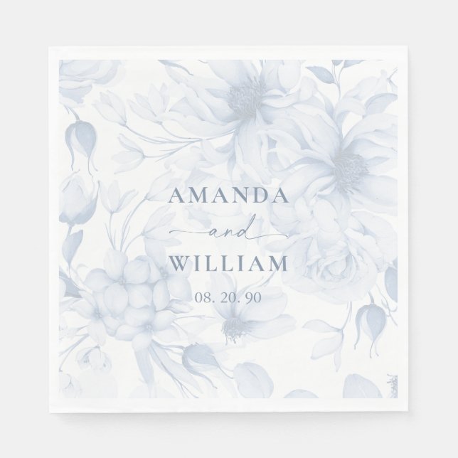 Elegant Dusty Blue Floral Wedding Napkin (Front)
